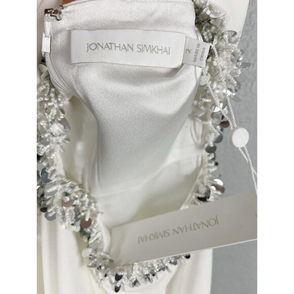 NWT JONATHAN SIMKHAI White Sandi Embellished Cut-Out Halter Dress - Picture 9 of 16